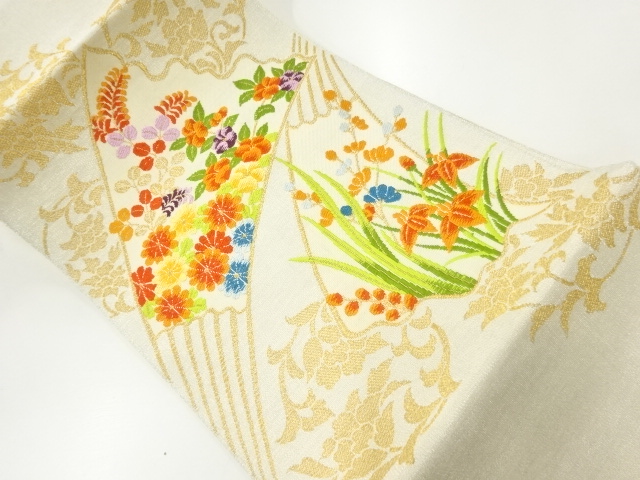 JAPANESE NAGOYA OBI / UNUSED / WOVEN FLORAL PLANTS